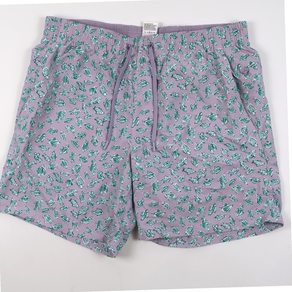 Lands End Swim Trunks Volley Shorts Purple Sea Turtle Print Large 36-38 Nylon